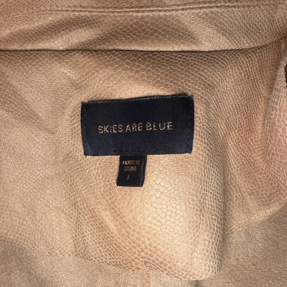 Skies Are Blue Tan Faux Suede Moto Jacket Size Large Draped Zip Front - Picture 3 of 6